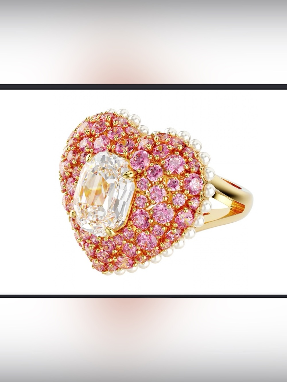Swarovski Pink and Gold Heart Ring